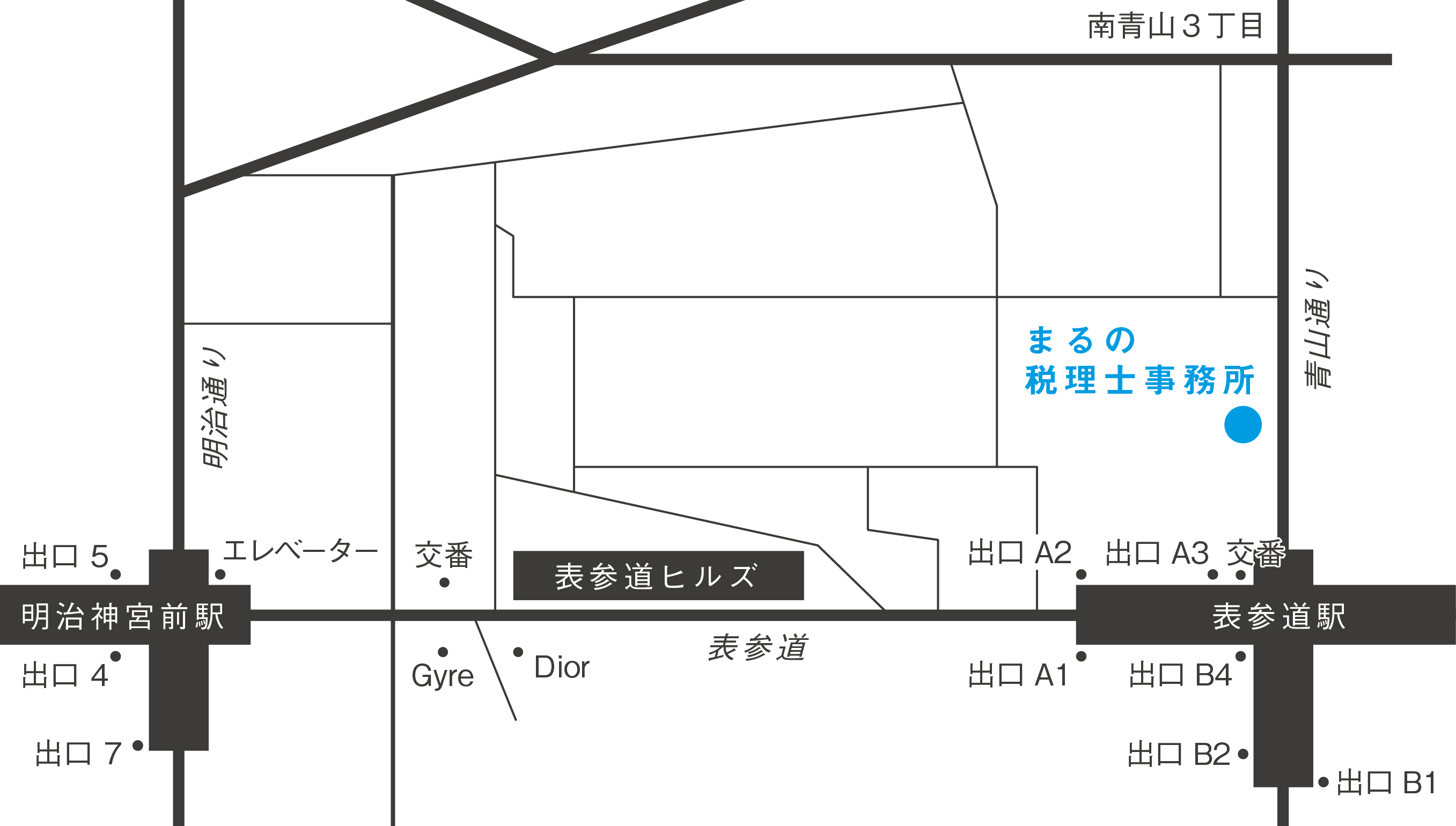 地図画像:表参道の北方向に進むと左手に見えます